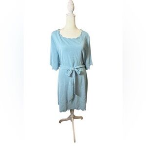 Umgee Light Blue Scalloped Neck/Short Sleeve Dress. Spring. Boutique. Size L.